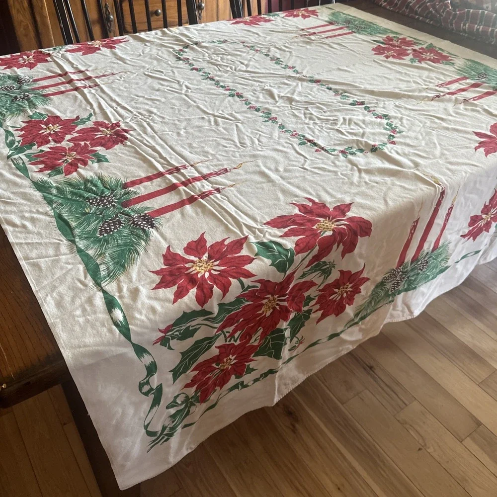Christmas‎ Vtg Holiday MCM Bridge Tea Tablecloth 78X60